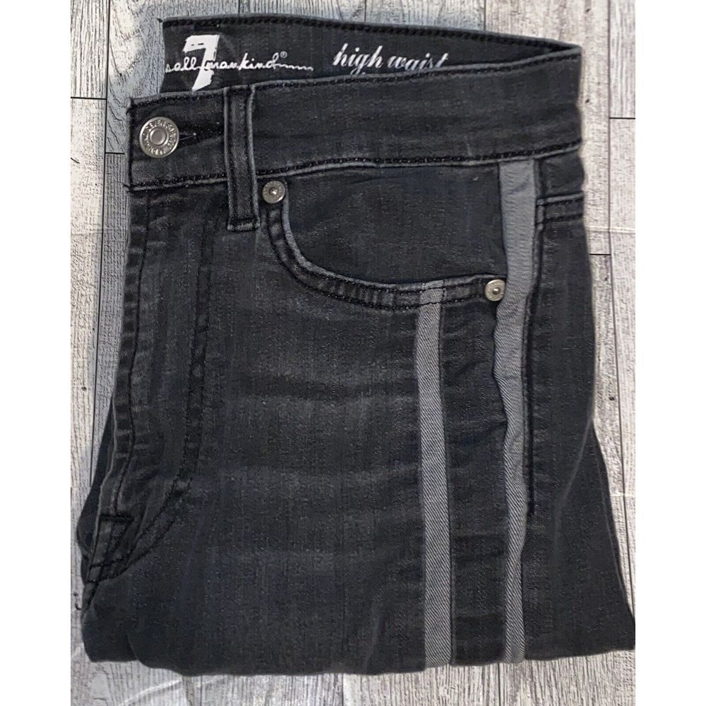 Women's 7 for all Mankind High Waist Ankle Gwenevere Black Gray Jeans Slim Sz 26